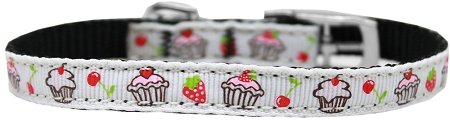 Cupcakes Nylon Dog Collar with classic buckle 3/8" White Size 14